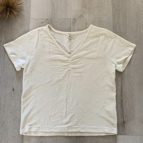 Madewell Womens Ottoman Jacquard Ruched Front V-Neck Top Small Ivory Size M boho - Picture 3 of 14